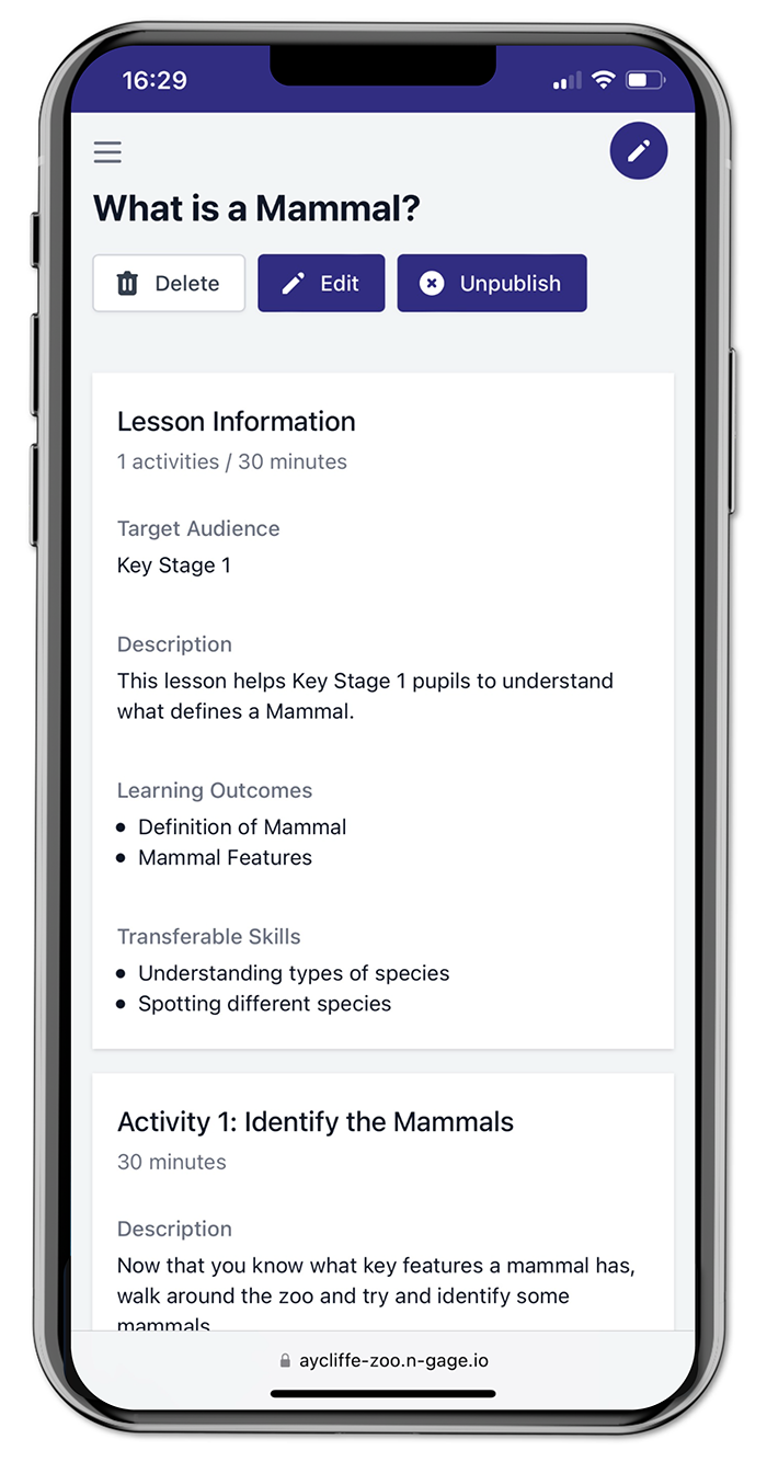 Lesson Planner Screen